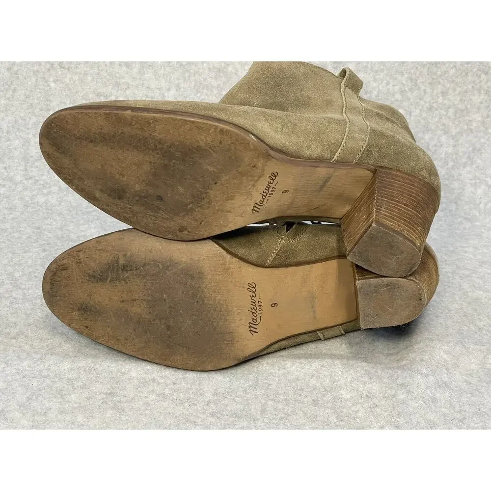 Madewell 1937 Billie Boot Ankle Zip Up Sz 9 Tan Suede Chunky Heel